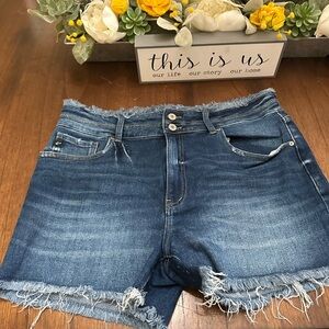 KanCan Blue Frayed Jean Shorts